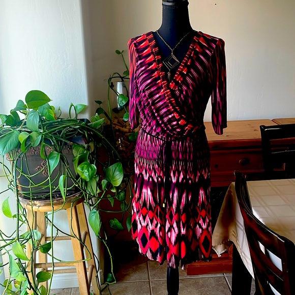 Gorgeous faux wrap dress! Vibrant colors❤️💛🧡 - Picture 1 of 6